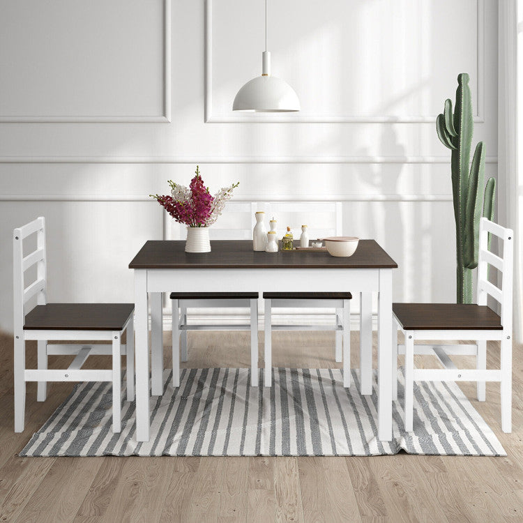 Modern 5-Piece Dining Set for 4 with Rubber Wood Legs for Small Dining Room