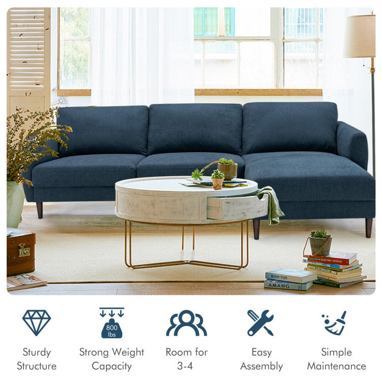 Home L-Shaped Fabric Sectional Sofa with Chaise Lounge and Solid Wood Legs