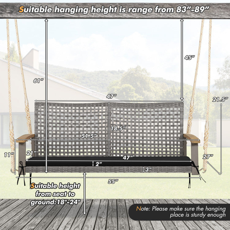 Outdoor 2-Person Patio Wicker Hanging Swing Chair