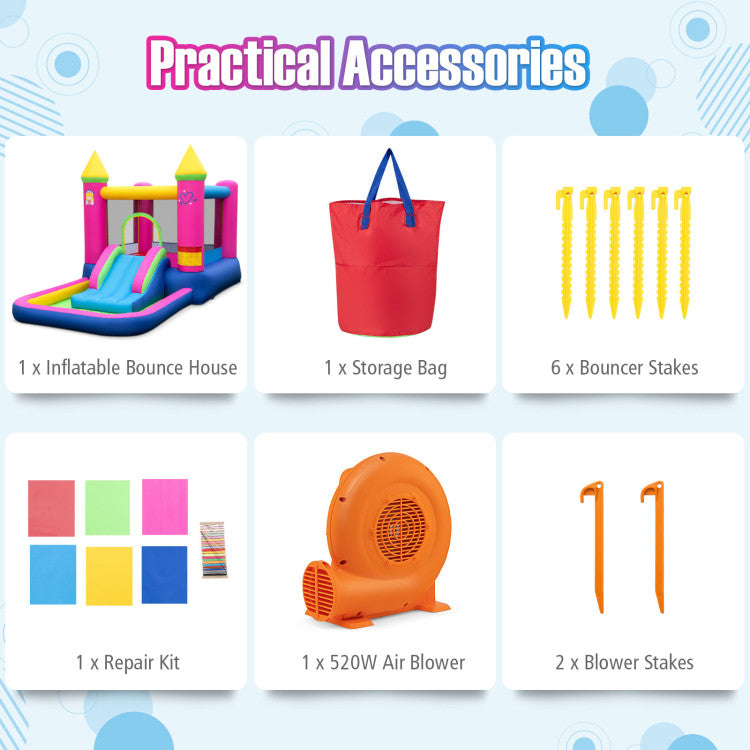 Outdoor Kids Inflatable Bounce House Cute Princess Bouncy Castle with 520W Blower
