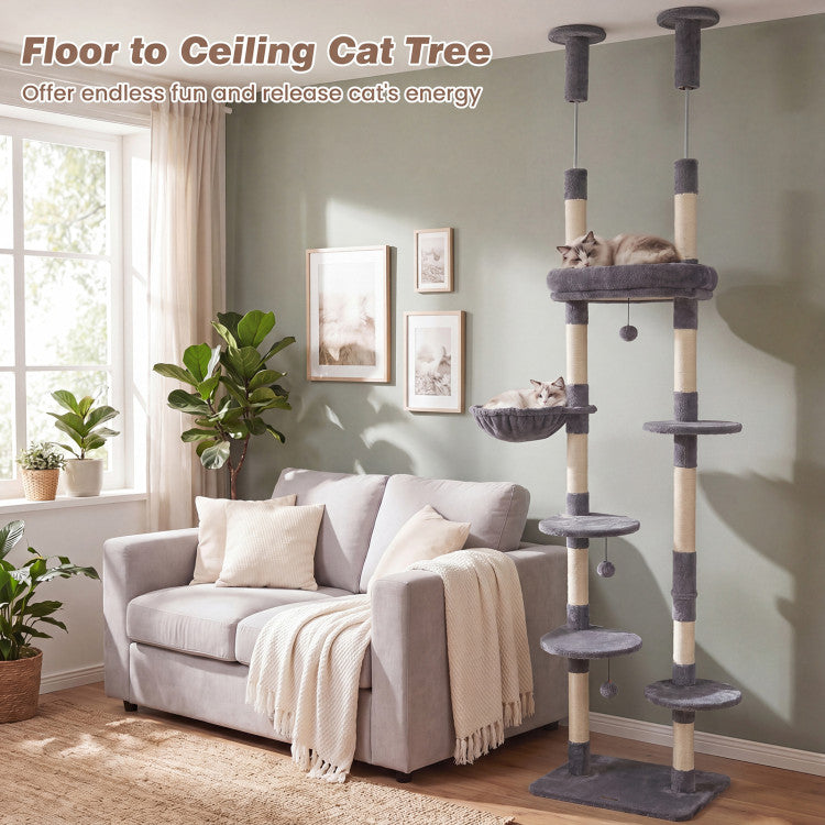 New 6-tier Floor to Ceiling Cat Tree with Plush Bed and Sisal Scratching Posts