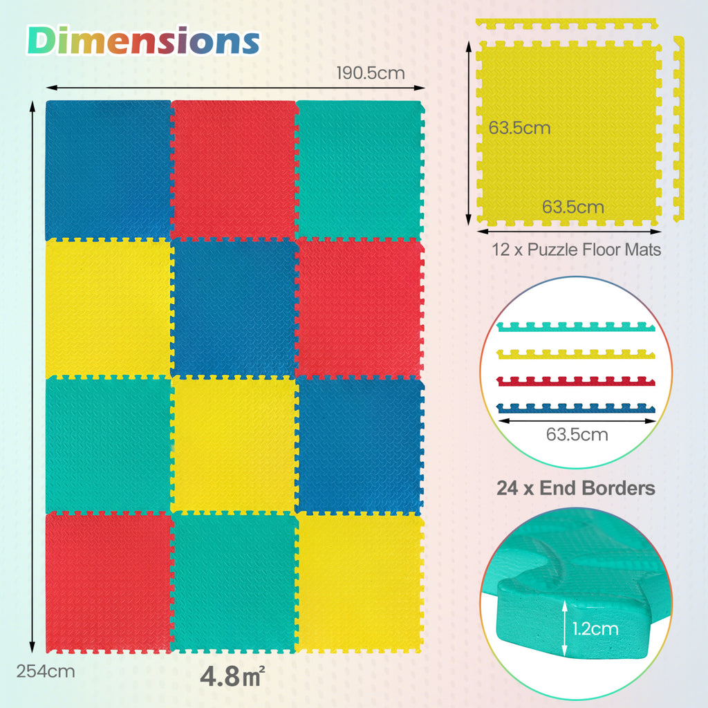 12 Pieces Flooring Mats Interlocking EVA Foam Exercise Mats with Anti-slip Surface