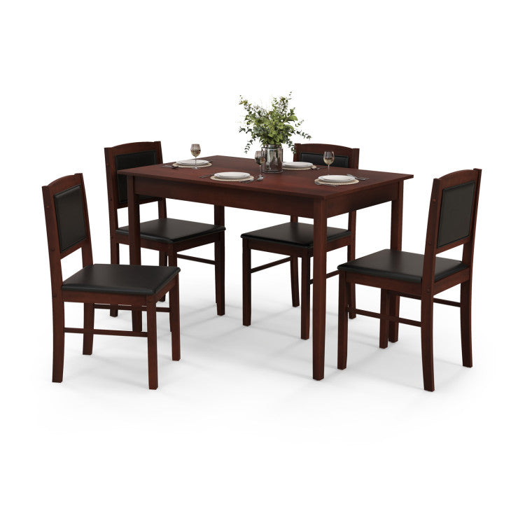 Modern 5-Piece Dining Set for 4 with Rubber Wood Legs for Small Dining Room