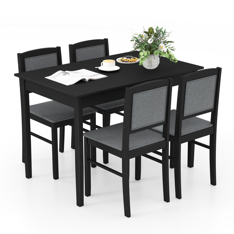 Modern 5-Piece Dining Set for 4 with Rubber Wood Legs for Small Dining Room