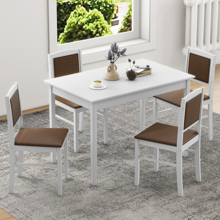 Modern 5-Piece Dining Set for 4 with Rubber Wood Legs for Small Dining Room