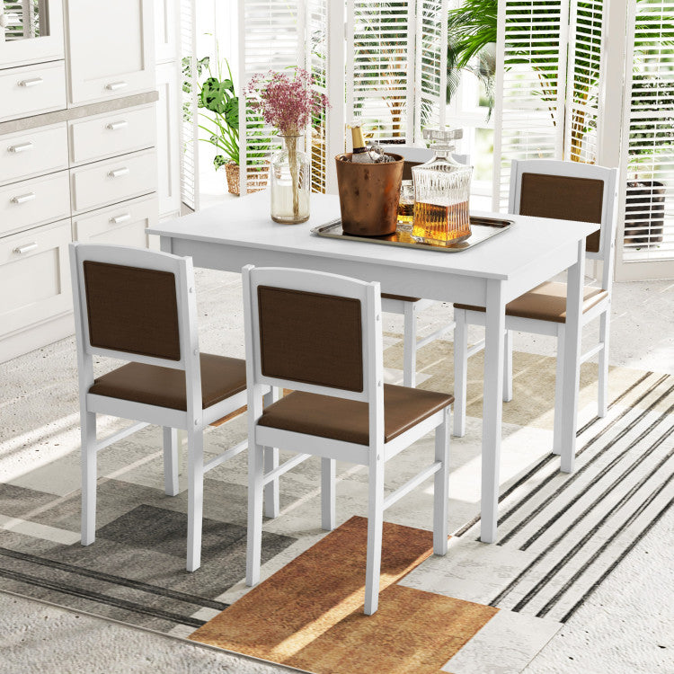 Modern 5-Piece Dining Set for 4 with Rubber Wood Legs for Small Dining Room