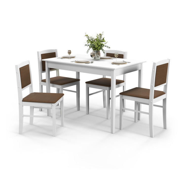 Modern 5-Piece Dining Set for 4 with Rubber Wood Legs for Small Dining Room
