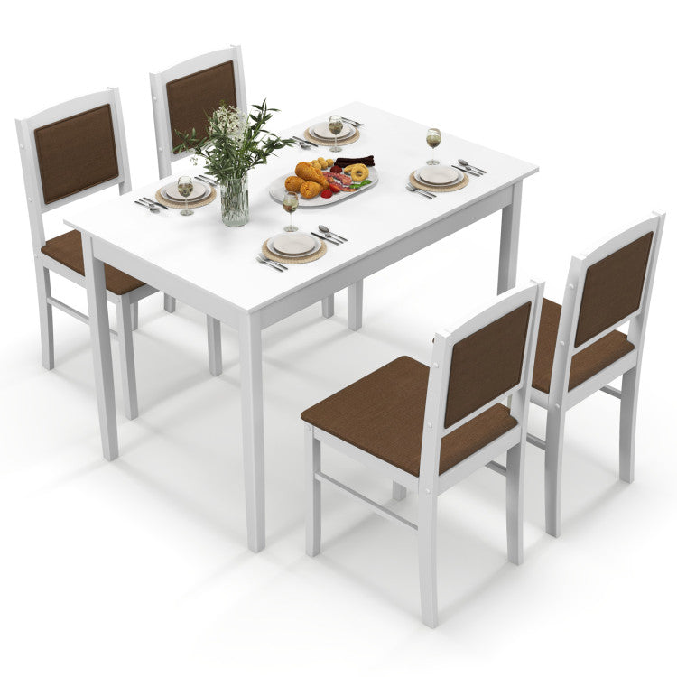 Modern 5-Piece Dining Set for 4 with Rubber Wood Legs for Small Dining Room
