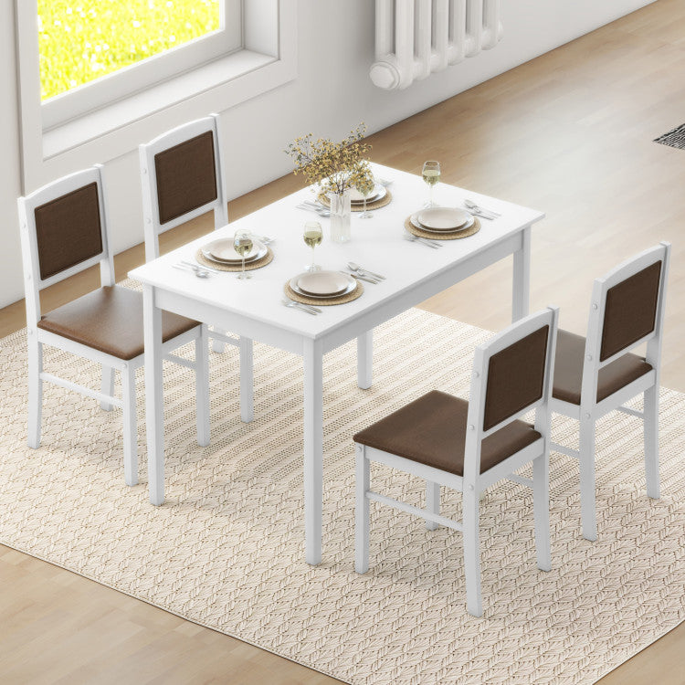 Modern 5-Piece Dining Set for 4 with Rubber Wood Legs for Small Dining Room