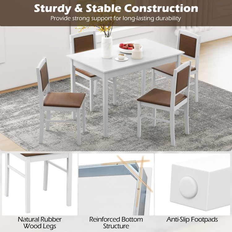 Modern 5-Piece Dining Set for 4 with Rubber Wood Legs for Small Dining Room