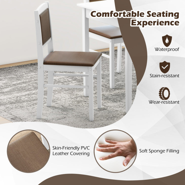 Modern 5-Piece Dining Set for 4 with Rubber Wood Legs for Small Dining Room
