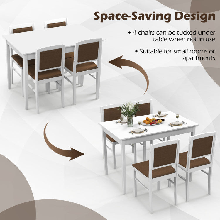 Modern 5-Piece Dining Set for 4 with Rubber Wood Legs for Small Dining Room