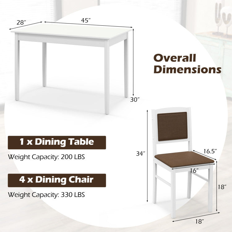 Modern 5-Piece Dining Set for 4 with Rubber Wood Legs for Small Dining Room