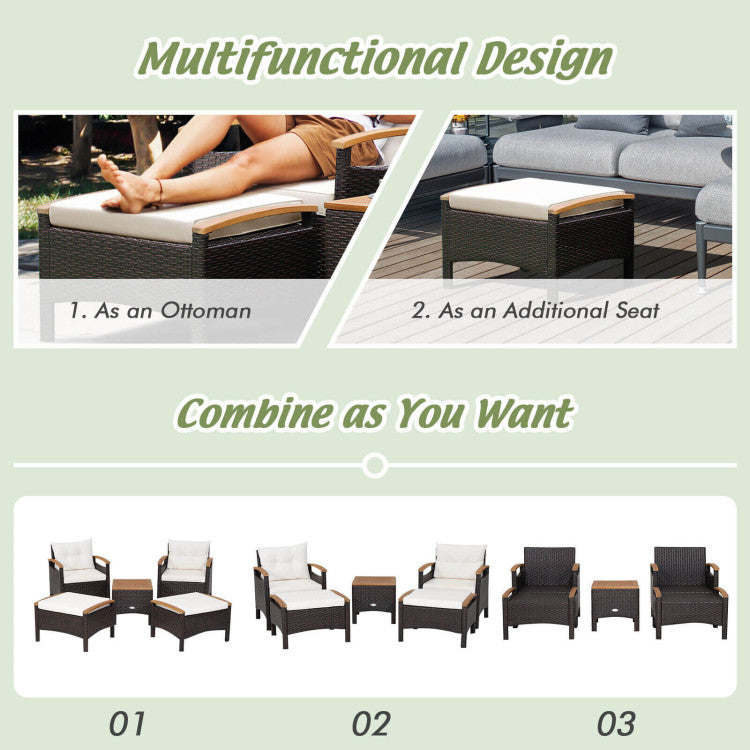 Outdoor 5 Pieces Patio Conversation Set with Cushions Coffee Table and 2 Ottomans