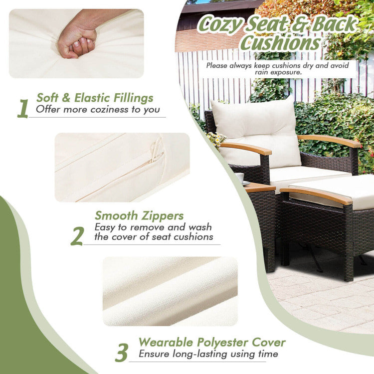 Outdoor 5 Pieces Patio Conversation Set with Cushions Coffee Table and 2 Ottomans