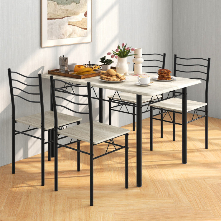 Modern 5 Pieces Wood Metal Dining Table Set with 4 Chairs