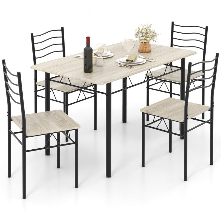 Modern 5 Pieces Wood Metal Dining Table Set with 4 Chairs