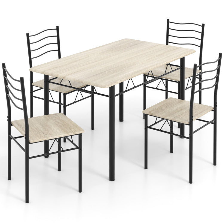 Modern 5 Pieces Wood Metal Dining Table Set with 4 Chairs
