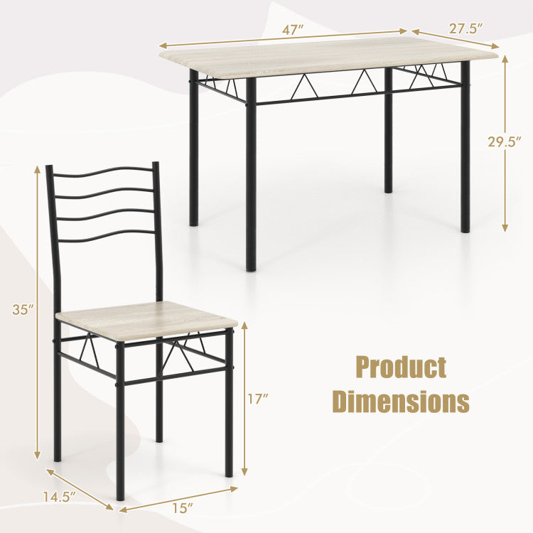 Modern 5 Pieces Wood Metal Dining Table Set with 4 Chairs