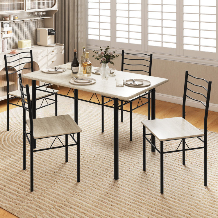 Modern 5 Pieces Wood Metal Dining Table Set with 4 Chairs