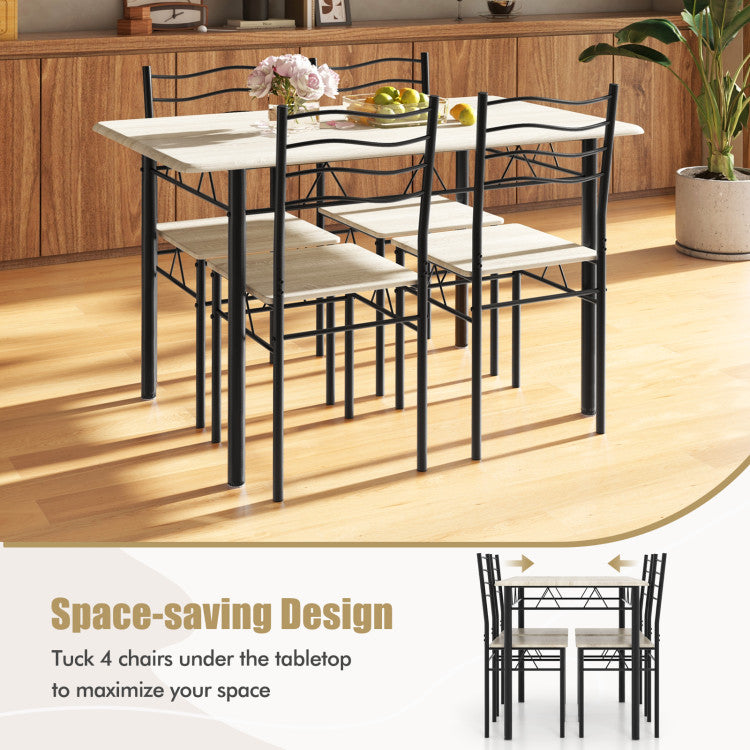 Modern 5 Pieces Wood Metal Dining Table Set with 4 Chairs