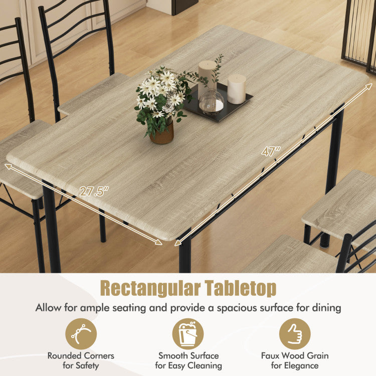 Modern 5 Pieces Wood Metal Dining Table Set with 4 Chairs