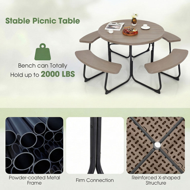 New 8-Person Outdoor Picnic Table and Bench Set with Umbrella Hole