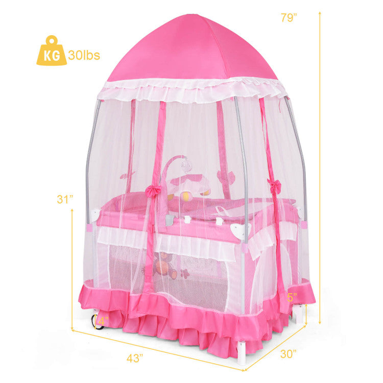 4-in-1 Portable Baby Playard with Carry Bag and Mosquito Net