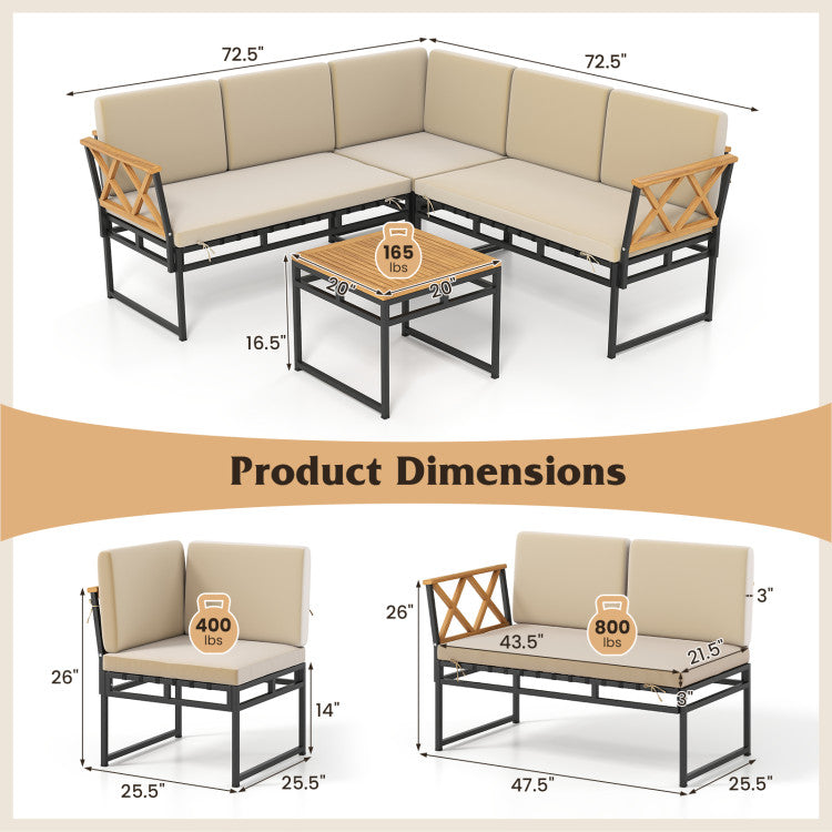 Outdoor 4 Pieces Patio L-Shaped Sofa Set with Cushions and Side Table