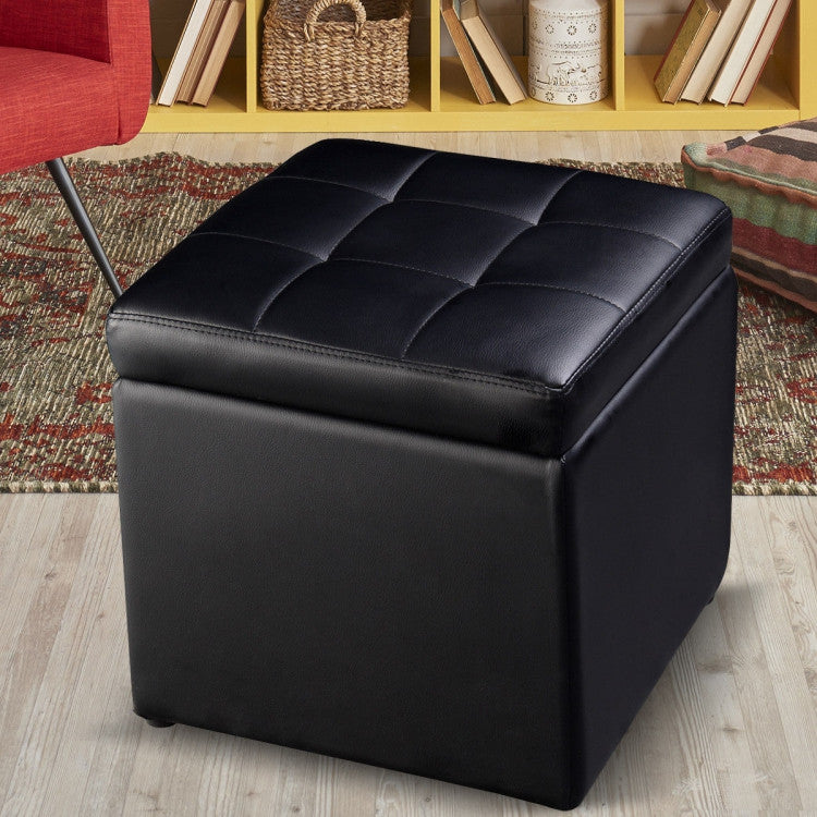 Home 16 Inch Ottoman Pouffe with Hinge Top for Storage