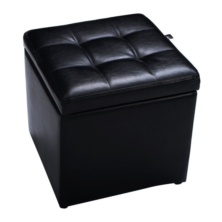 Home 16 Inch Ottoman Pouffe with Hinge Top for Storage