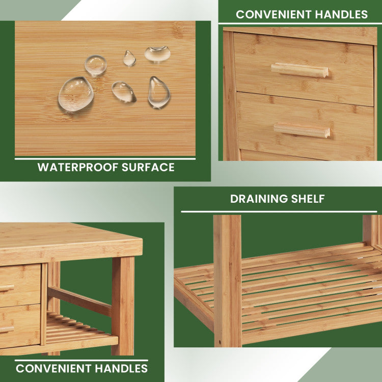 Modern Bamboo Kitchen Trolley Cart with Tower Rack and Drawers