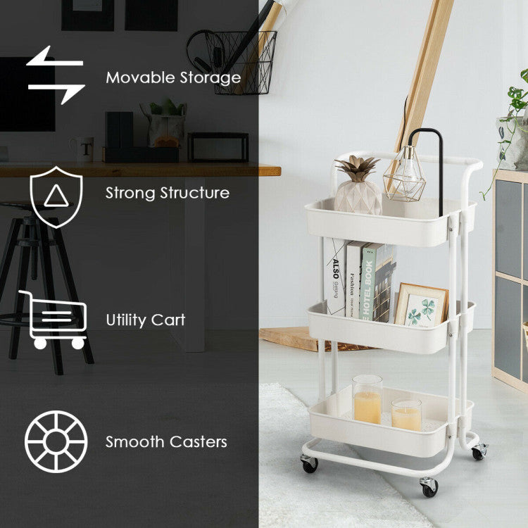 Modern 3-Tier Utility Cart Storage Rolling Cart with Casters