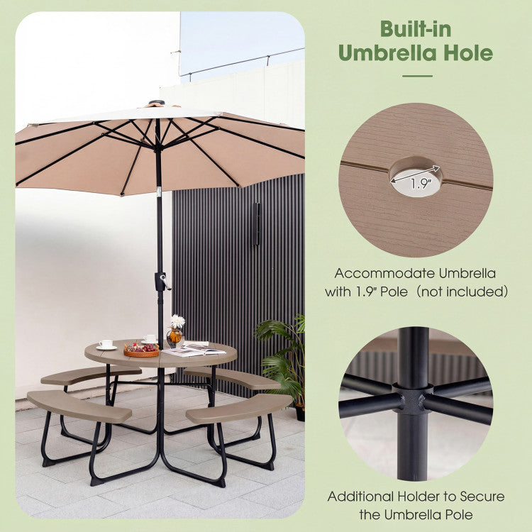 New 8-Person Outdoor Picnic Table and Bench Set with Umbrella Hole