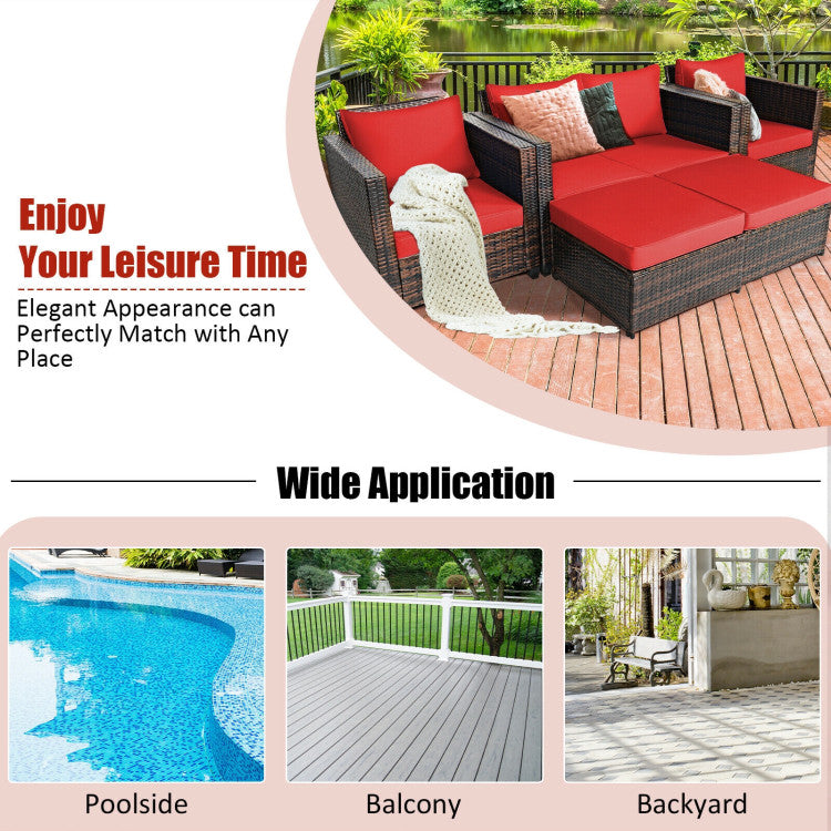 Outdoor 5 Pieces Patio Rattan Furniture Set with Removable Cushions