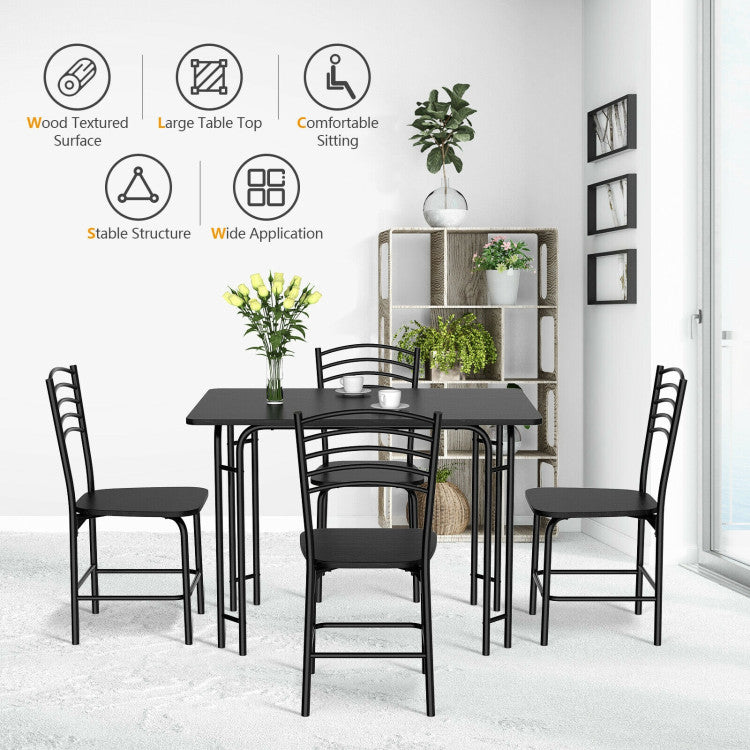 Modern 5 Pieces Wood Rectangular Dining Table Set