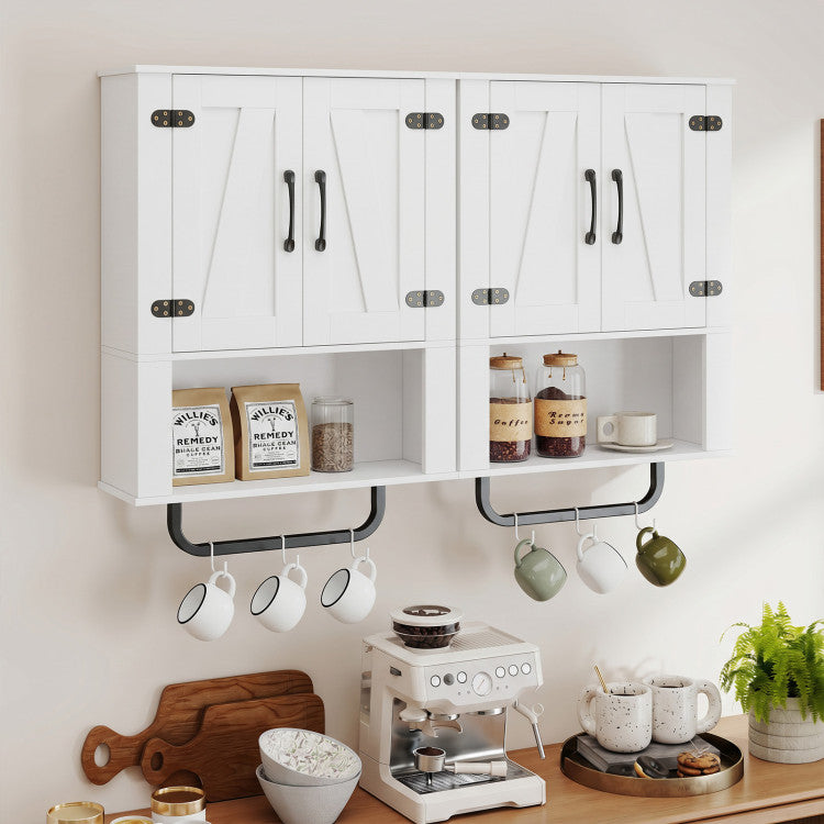 New Bathroom Wall Cabinet with 2 Barn Doors and Towel Bar and 3-Tier Wooden Storage