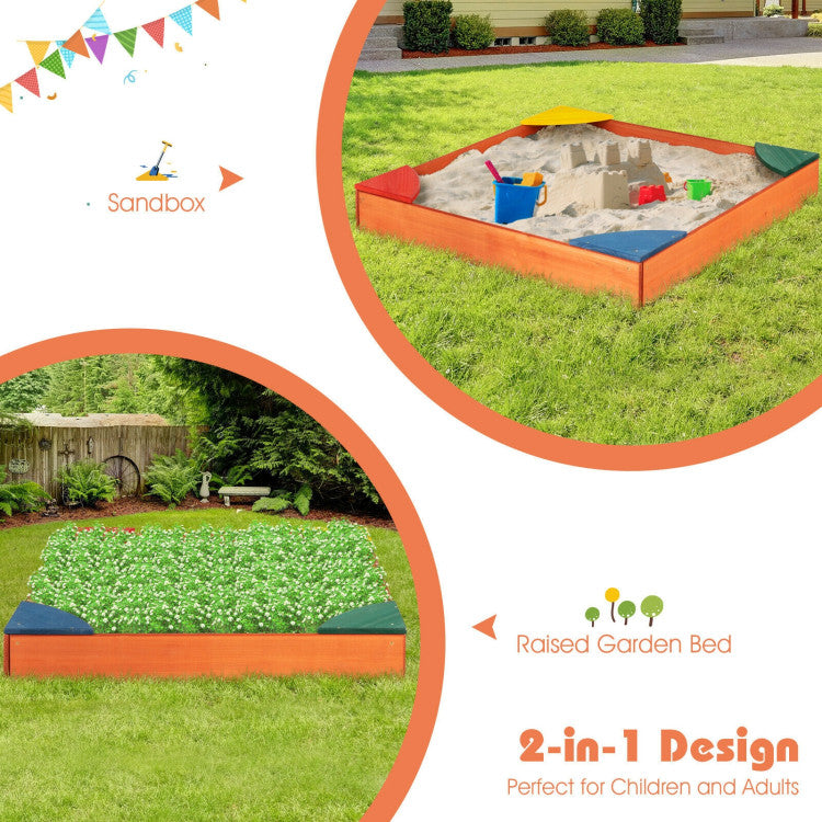 Outdoor Kids Outdoor Wooden Backyard Sandbox with Built-in Corner Seating