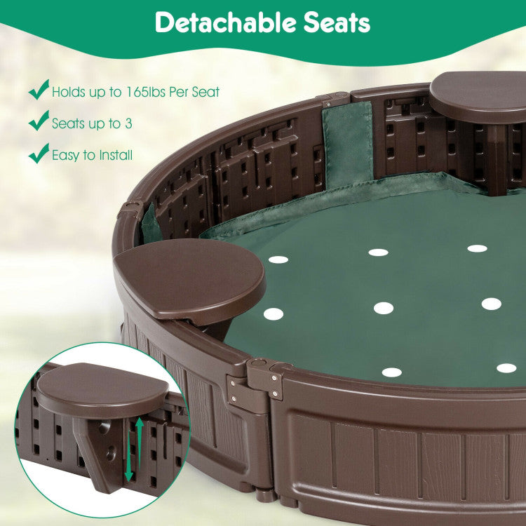 Outdoor Kids Sandbox with Built-in Corner Seat and Cover