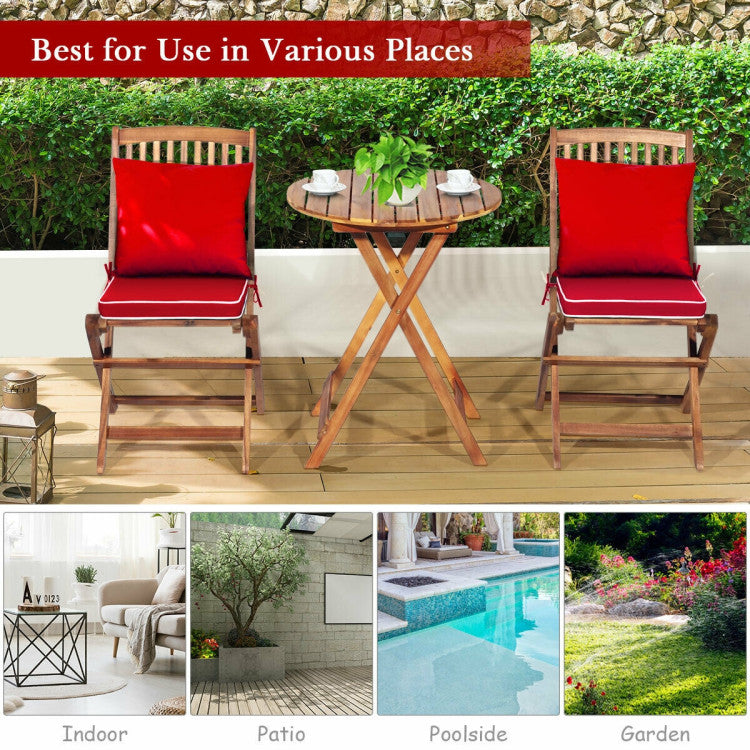 New Outdoor 3 Pieces Patio Folding Bistro Set with Padded Cushion and Round Coffee Table