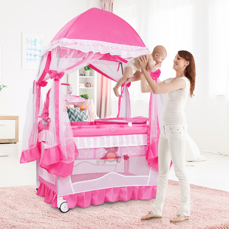 4-in-1 Portable Baby Playard with Carry Bag and Mosquito Net