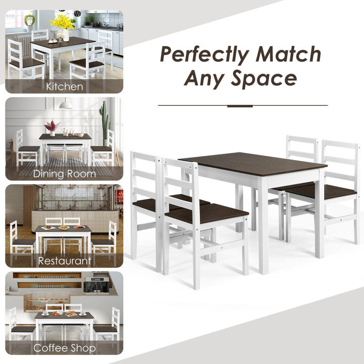 Modern 5-Piece Dining Set for 4 with Rubber Wood Legs for Small Dining Room
