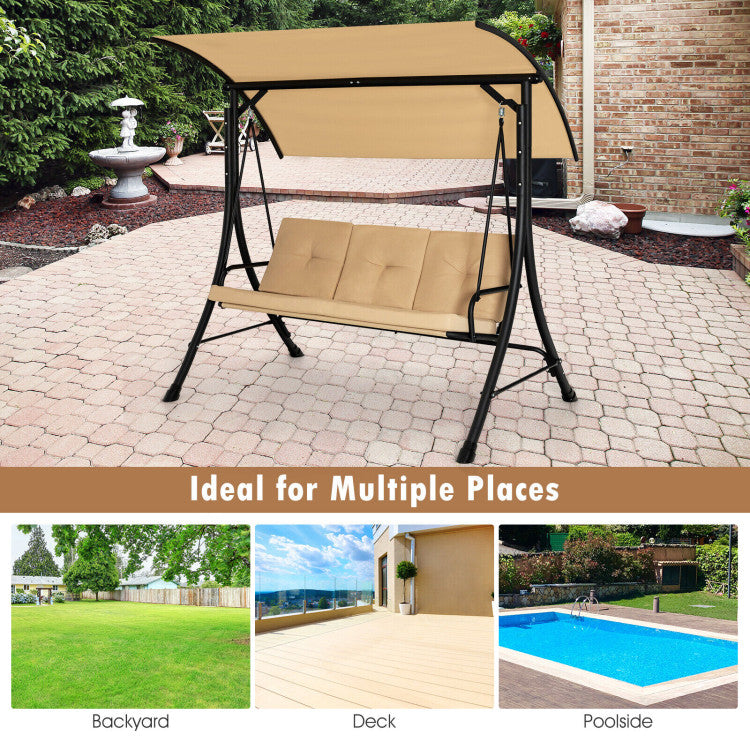Outdoor 3-Seat Outdoor Porch Swing with Adjustable Canopy and Padded Cushions