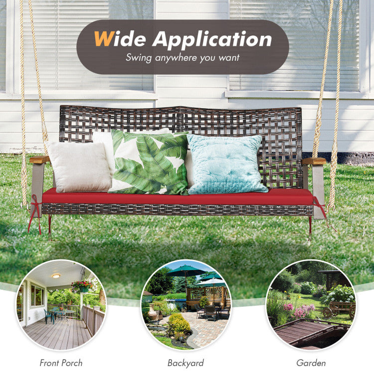 Outdoor 2-Person Rattan Hanging Porch Swing Chair
