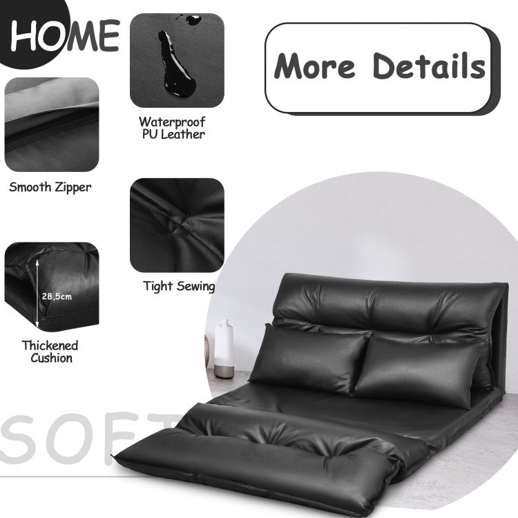 Home Foldable PU Leather Leisure Floor Sofa Bed with 2 Pillows