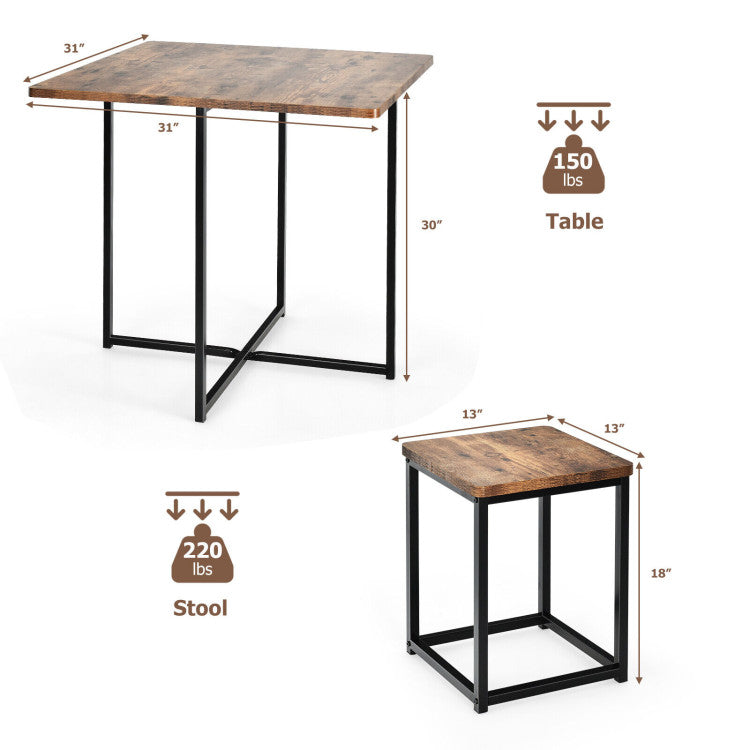 Modern 5 Pieces Metal Frame Dining Set with Compact Dining Table and 4 Stools