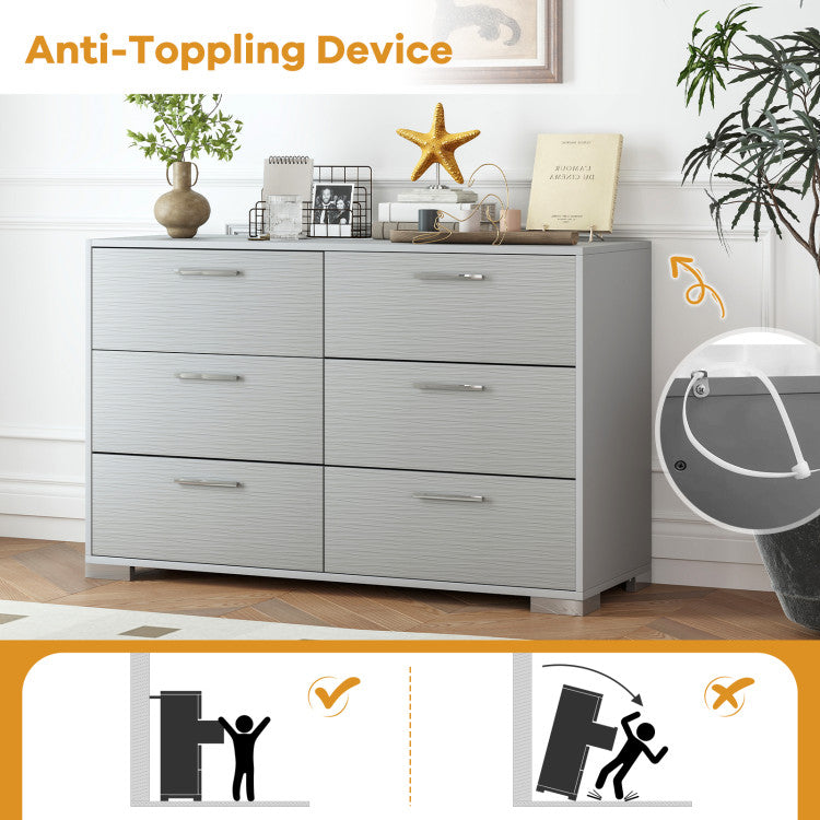 Home 6 Drawer Storage Cabinet with Metal Legs Handles with Anti-Toppling Devices