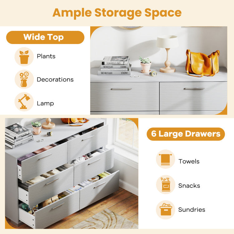 Home 6 Drawer Storage Cabinet with Metal Legs Handles with Anti-Toppling Devices