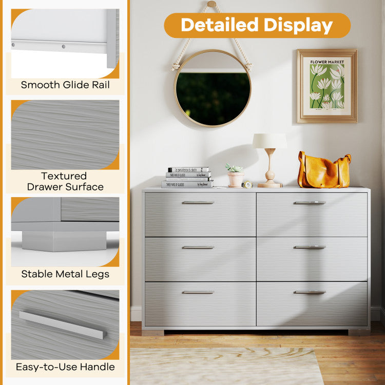 Home 6 Drawer Storage Cabinet with Metal Legs Handles with Anti-Toppling Devices