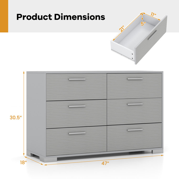 Home 6 Drawer Storage Cabinet with Metal Legs Handles with Anti-Toppling Devices